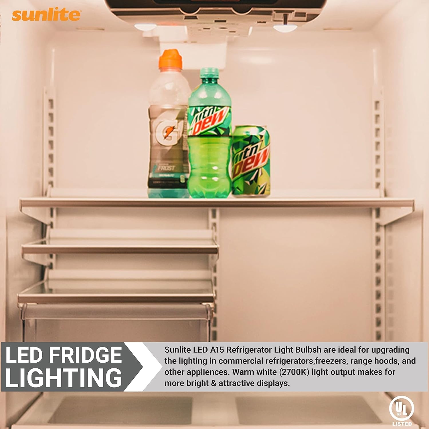 41564-SU LED A15 Refrigerator Light Bulb, 5.5 Watts (40W Equivalent), 450 Lumens, Medium Base (E26), Dimmable, Frosted Finish, UL Listed, Energy Star, 27K - Warm White, 6 Pack