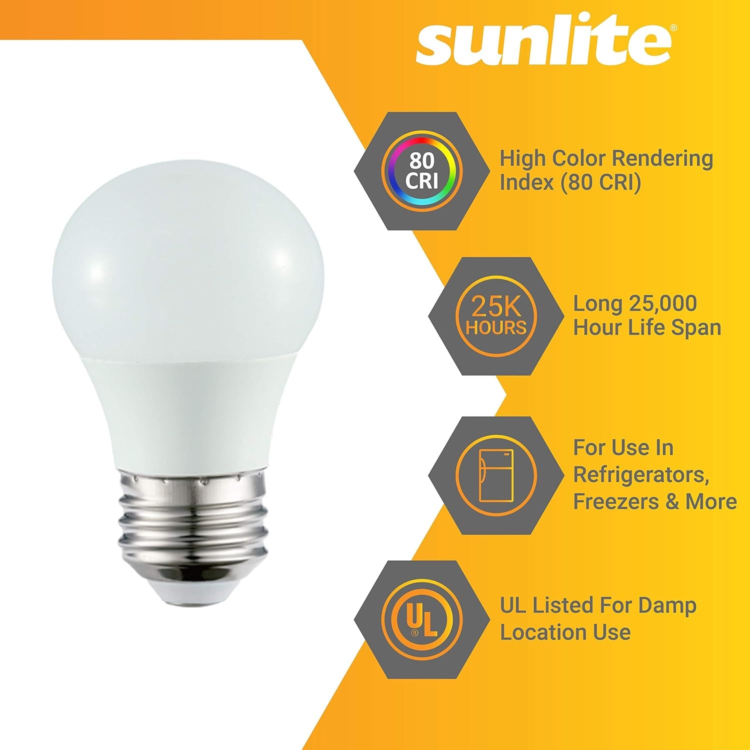 41564-SU LED A15 Refrigerator Light Bulb, 5.5 Watts (40W Equivalent), 450 Lumens, Medium Base (E26), Dimmable, Frosted Finish, UL Listed, Energy Star, 27K - Warm White, 6 Pack